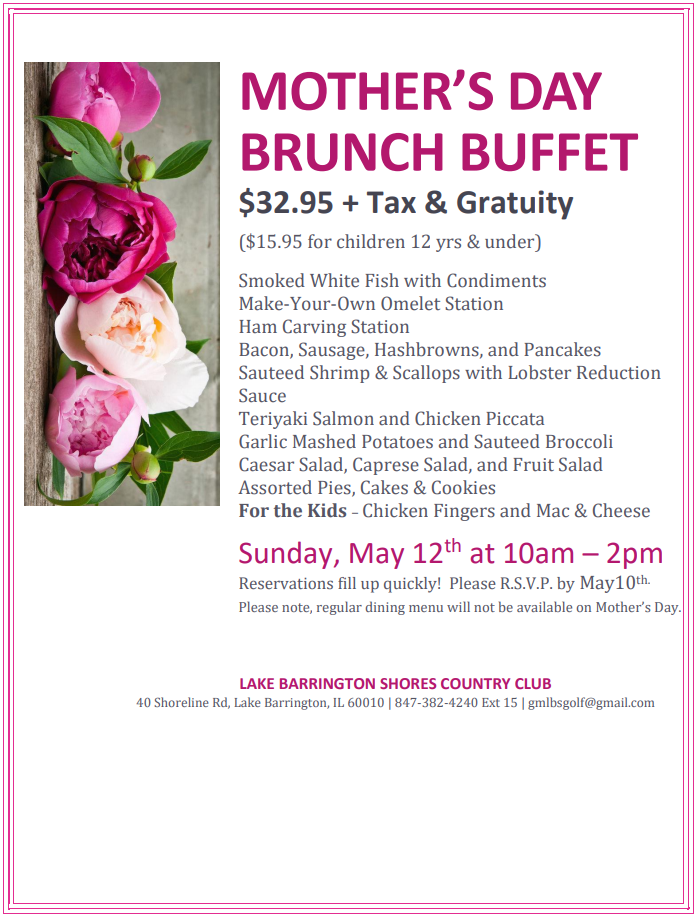 Mother's Day Brunch Buffet Lake Barrington Shores